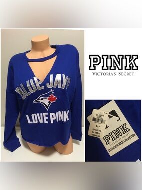 🆕VICTORIA’S SECRET PINK - S - NWT - TORONTO BLUE JAYS BASEBALL MLB VARSITY CREW